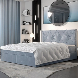 Modrá kontinentální postel Arvada 180x200 v moderním skandinávském stylu s čalouněným čelem