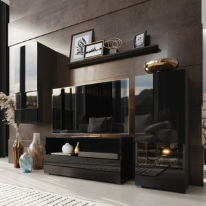 Univerzální a stylová nástěnná skříňka Olimpia černá / černý lesk do obývacího pokoje - jednoduché kousky, které se hodí do každého interiéru