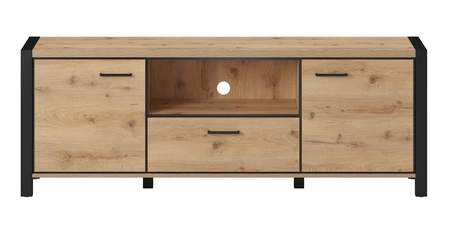 RTV skříňka Aktiv 180 cm dub taurus / černá stylová TV skříňka v industriálním stylu kovové úchyty v černé barvě