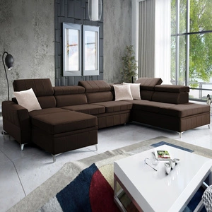 Rohová pohovka s funkcí spaní Rava VI hnědá levá Praktická a moderní rohová pohovka vybavená multifunkční lampou