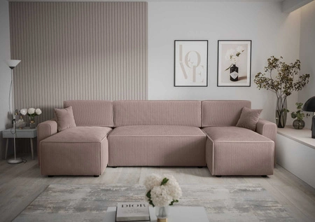 Rohová sedací souprava s funkcí spaní Brandon U Bis světle hnědý kontejner na ložní prádlo trojrozměrná látka s výraznými pruhy měkké područky