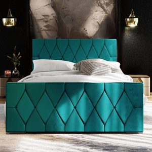 Čalouněná postel Sparks 180x200 tyrkysová s úložným prostorem v moderním stylu s výrazným čelem a podnožkou