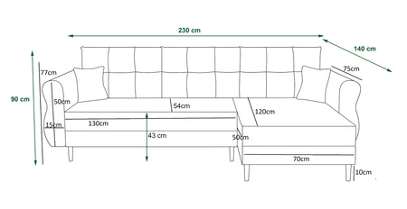 Rohová pohovka s funkcí spaní Wilkins mustard pravá stylový a moderní design který se hodí do každého interiéru