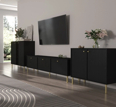 Nábytek Kioto II černá grafitová stylový designový nábytek do obývacího pokoje elegantní nábytek podepřený kovovými nohami subtilní úchytky