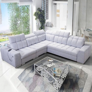 Luigi III rohová pohovka s funkcí spaní šedý jasan levá pohodlná rohová pohovka do obývacího pokoje ideální pro každodenní relaxaci