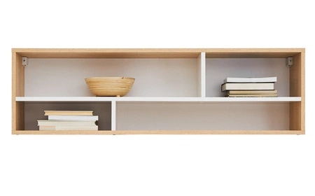 Nástěnná skříňka Pixel v barvě dub biscuit / bílá / šedá ideální do dětského nebo mládežnického pokoje v módním stylu