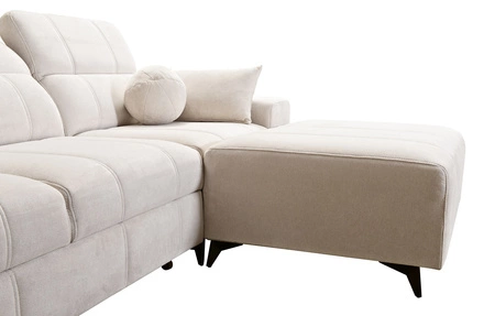 Rohová sedací souprava s funkcí spaní Penejos XII krémová pravostranná stylová rohová sedací souprava s kontejnery na lůžkoviny pohodlné nastavitelné opěrky hlavy