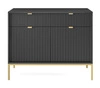 Černá zásuvková komoda Lovro 104 cm moderní design potěší milovníky výrazných interiérů komoda obohacená zlatými doplňky