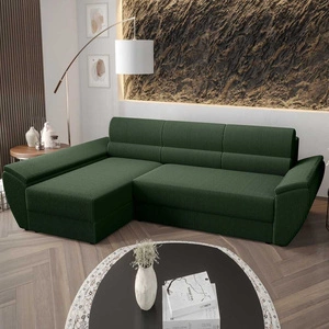 Rohová sedací souprava s funkcí spaní Fogu III zelená levá stylová rohová sedací souprava s područkami kontejner na lůžkoviny manšestrová látka