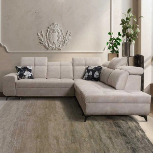 Rohová sedačka s funkcí spaní Buffalo IX béžová pravá strana stylová rohová sedačka do pokoje z velurové látky dekorativní polštáře