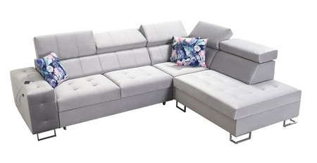 Rohová sedací souprava Hampton VII s funkcí spaní šedá jasanová pravá rohová sedací souprava do pokoje ze sametové látky s hladkým povrchem