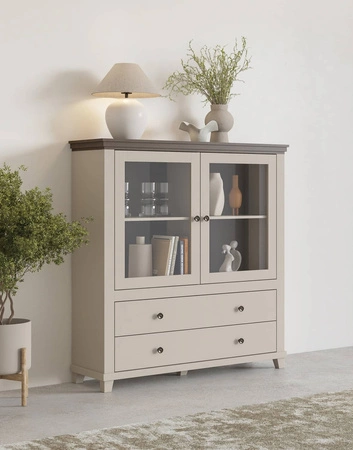 Vysoká komoda Evora 126 cm béžová / dub dunin potěší milovníky výrazných interiérů, ideální do obývacího pokoje nebo jídelny