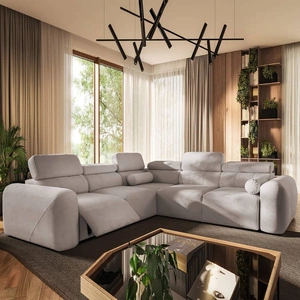 Rohová sedačka s funkcí spaní Cantare III Lux slonová kost levá stylová a pohodlná rohová sedačka do obývacího pokoje se zvedací opěrkou nohou