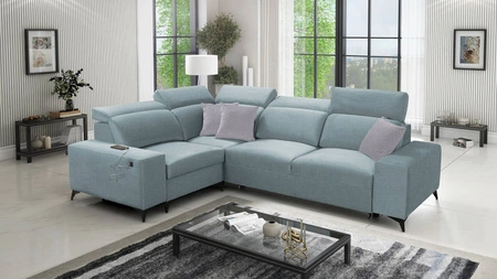 Kelly Sleek II rohová sedačka s funkcí spaní arktická modrá levá elegantní rohová sedačka do obývacího pokoje z tkané látky
