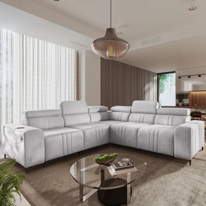 Rohová sedací souprava s funkcí spaní Castel III šedý jasan levá rohová sedací souprava se dvěma kontejnery na lůžkoviny nastavitelné opěrky hlavy