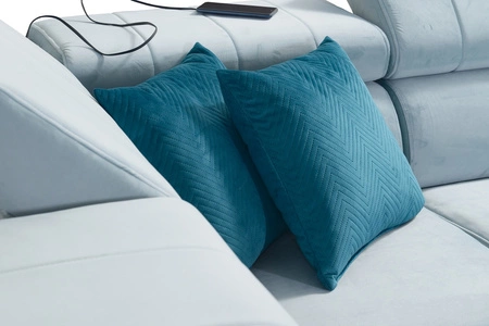 Rohová pohovka s funkcí spaní Rava VI žlutá levá Praktická a moderní rohová pohovka vybavená multifunkční lampou