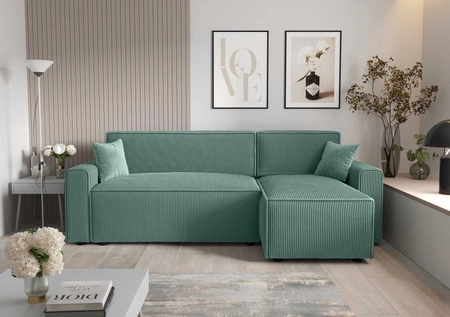 Rohová sedací souprava s funkcí spaní Brandon Bis patina pravý roh trojrozměrná látka s výraznými pruhy nádoba na lůžkoviny