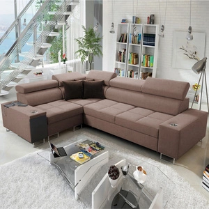 Rohová sedací souprava s funkcí spaní Dafni II světle hnědá levostranná proplétaná rohová sedací souprava se zásuvkou na lůžkoviny v boční části nábytku