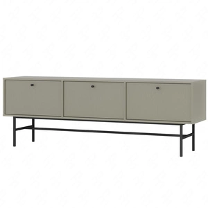 RTV skříň Kioto III 180 cm eukalyptus stylový design skříň s kovovým rámem a dvířky otevíranými dolů tlumené barvy