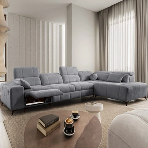 Rohová sedací souprava s funkcí spaní Penejos XI Lux šedá pravostranná stylová rohová sedací souprava s pohodlným výsuvným podnožníkem