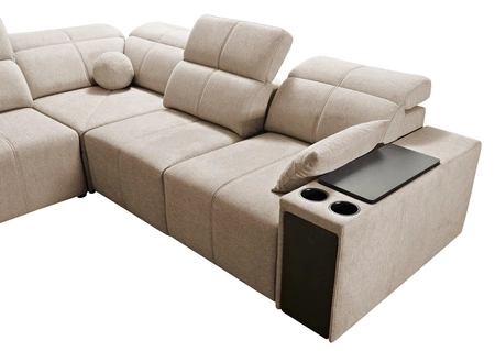 Rohová sedací souprava s funkcí spaní Tesalia III med pravá pohodlná rohová sedací souprava s posuvným opěradlem dvě nádoby na lůžkoviny