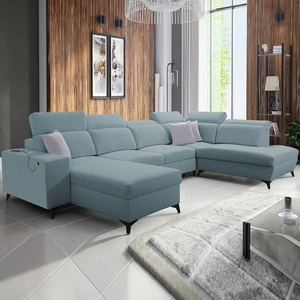 Kelly Elegantní rohová sedačka VI s funkcí spaní arktická modrá levá strana moderní designová rohová sedačka do obývacího pokoje s nastavitelnými opěrkami hlavy