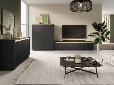 Stylová nástěnná skříňka s frézovanými čely a elegantními úchytkami v barvě broušeného zlata Imperial black furniture set