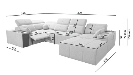 Rohová sedací souprava s funkcí spaní Tesalia IV Lux modrá pravostranná stylová rohová sedací souprava s výsuvnou opěrkou nohou a posuvnou funkcí opěradla