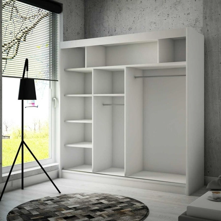 Posuvná šatní skříň Kristo 200 cm světlý dub sonoma ergonomická a velmi funkční šatní skříň v moderní podobě s geometrickými tvary