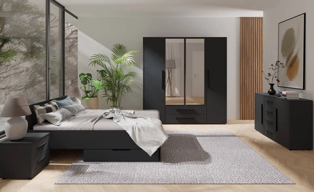 Komoda Maxione 150 cm černá elegantní a univerzální styl komody do ložnice nebo obývacího pokoje vkusné černé úchyty