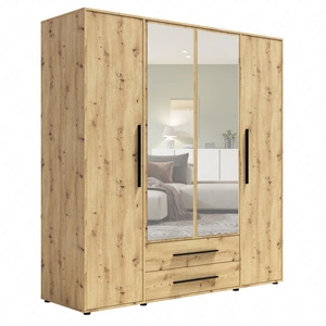 Zrcadlová šatní skříň Maxione 198 cm dub artisan prostorná šatní skříň do ložnice, pokoje pro mladé nebo předsíně obohacená o zásuvky