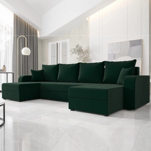 Rohová sedací souprava s funkcí spaní Bowers U bottle zelená rohová sedací souprava s kontejnerem na lůžkoviny zaručující pohodlí a funkčnost