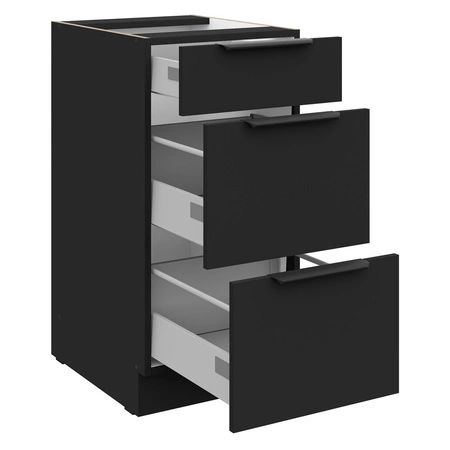 Rohová kuchyňská sestava nábytku Černá 310x250 cm kovové hrany úchytek skříňky vypadají skvěle v moderních interiérech