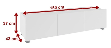Apulia 150 cm černá lesklá RTV skříňka s možností zavěšení minimalistický design jednoduchý tvar zapadající do každého interiéru