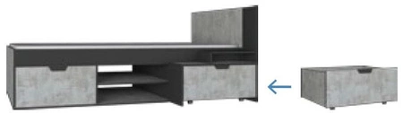 Postel s kontejnerem Nano 90x200 cm grafit / dub riviera ideální do dětského pokoje a pokoje pro teenagery lemování zakončené speciální dýhou