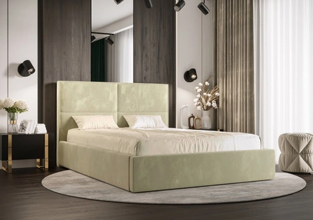 Čalouněná postel Aphrodite 140x200 s úložným boxem béžová v moderním skandinávském stylu s pohodlným čelem