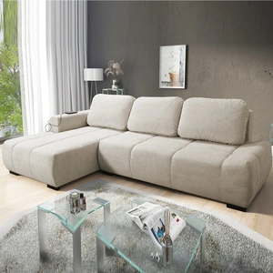 Rohová rozkládací pohovka s funkcí spaní Gentle světle béžová levá strana stylový design rohová rozkládací pohovka charakteristická svým zaobleným tvarem