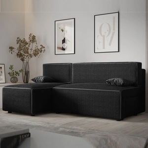 Rohová sedací souprava s funkcí spaní Brandon černá levá trojrozměrná tkanina s výrazným pruhovaným kontejnerem na lůžkoviny