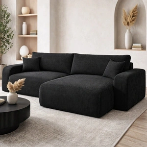 Rohová pohovka s funkcí spaní Fiesta XL černá univerzální rohová pohovka s úložným prostorem na lůžkoviny stylová manšestrová látka