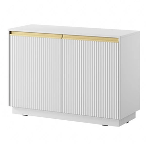 Imperial 104 cm bílá stylová komoda ideální do obývacího pokoje nebo ložnice elegantní zlaté úchyty a frézovaná čela