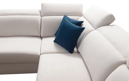 Rohová sedací souprava s funkcí spaní Kelly IV modrá pravá sametová pohodlná rohová sedací souprava nastavitelné opěrky hlavy boční čalounění s lištami