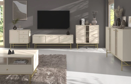Sestava nábytku do obývacího pokoje Kioto III béžová stylový design elegantní nábytek na zlatém kovovém rámu jemné úchytky