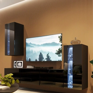 Tesalia černá / černý lesk nástěnná skříňka módní a stylová geometricky řešená nástěnná skříňka jednoduché tvary nábytkových dílů