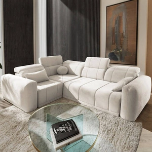 Rohová sedací souprava s funkcí spaní Cetara II krémová levá strana stylový design posuvné opěrky zad nastavitelné opěrky hlavy a nádoba na lůžkoviny