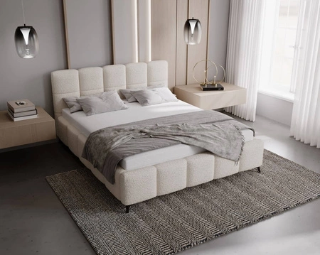 Čalouněná postel Olne 160x200 krémová stylová postel s úložným prostorem na lůžkoviny pohodlný podhlavník zaujme svým elegantním designem