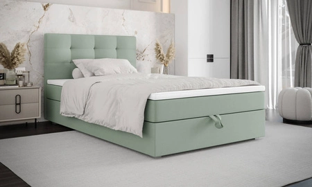 Kontinentální postel Flint 90x200 mint v moderním skandinávském stylu s čalouněným čelem postele s úložným boxem