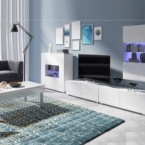 Nábytková sestava Apulia XXII bílý lesk mimořádně stylová nástěnná skříňka do obývacího pokoje jednoduché jednotky hodící se do každého interiéru