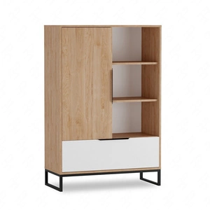 Nízká knihovna Imola 90 cm dub hickory / bílá moderní a funkční knihovna pro interiéry v industriálním stylu stabilní základna