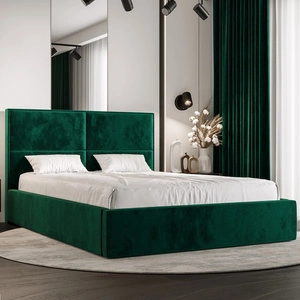 Čalouněná postel Aphrodite 180x200 s kontejnerem na lahve zelené barvy v moderním skandinávském stylu s pohodlnou opěrkou hlavy