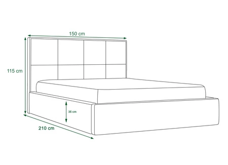 Čalouněná postel Bauru 140x200 s úložným boxem v moderním skandinávském stylu s prošívaným podhlavníkem s křišťály